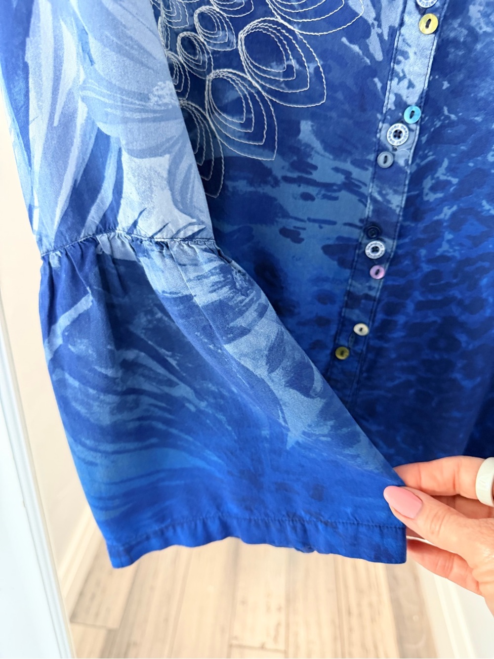 Desigual Blue Multi-Pattern Button-Front Blouse - Picture 3 of 3